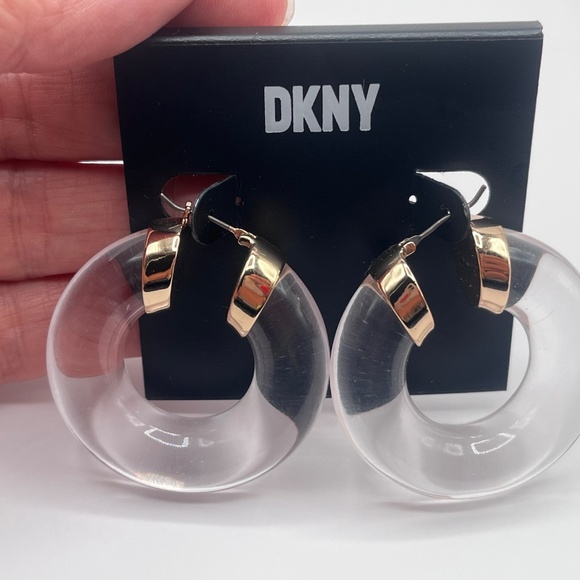 DKNY Clear Resin Hoop Earrings NEW - NEVER WORN! - Picture 4 of 5